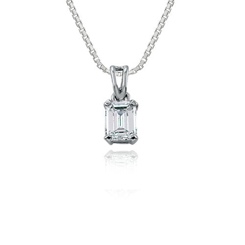 Steffans Emerald Cut Diamond Claw Set Solitaire Pendant with Platinum Chain (0.37ct)