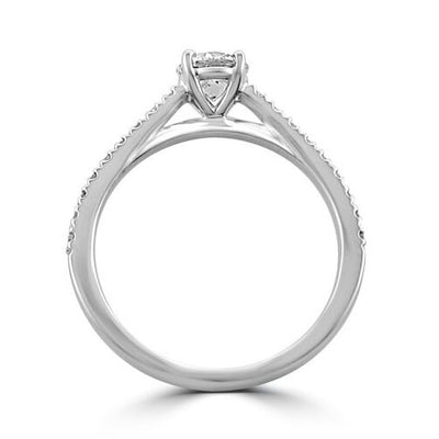 Steffans RBC Diamond Platinum Solitaire Engagement Ring with Micro Set Diamond Shoulders (RBC: 0.50ct, G SI, GIA RBC: 0.25ct)
