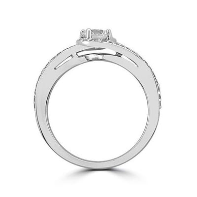 Steffans RBC Diamond Platinum Solitaire Engagement Ring with Grain set Diamond Cluster Twisted Shank (RB: 0.50ct, G SI, GIA RBC: 0.25ct)