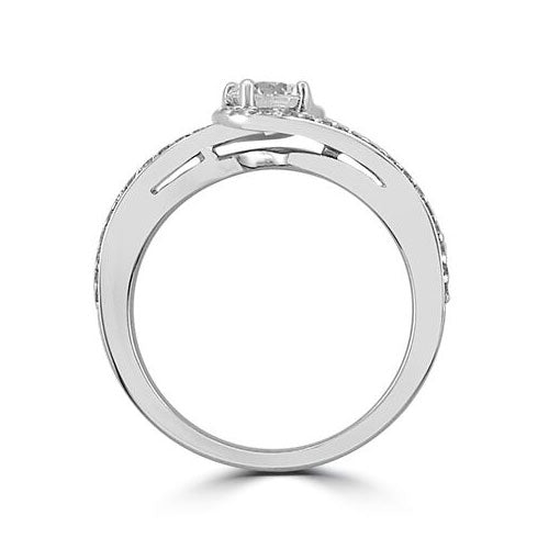 Steffans RBC Diamond Platinum Solitaire Engagement Ring with Grain set Diamond Cluster Twisted Shank (RB: 0.50ct, G SI, GIA RBC: 0.25ct)