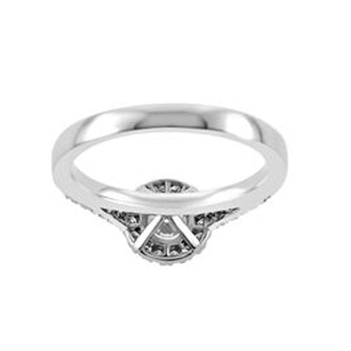 Steffans RBC Diamond Micro Set Frame Platinum Cluster Engagement Ring with Micro Set Diamond Shoulders (RB: 0.50ct, G SI, GIA RBC: 0.25ct)