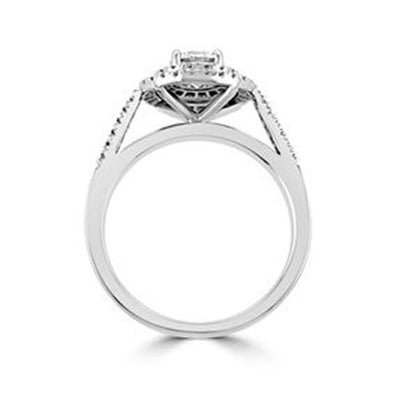 Steffans RBC Diamond Double Micro Set Frame Platinum Cluster Engagement Ring with Micro Set Diamond Shoulders (RB: 0.50ct, F/G VS, GIA RBC: 0.25ct)