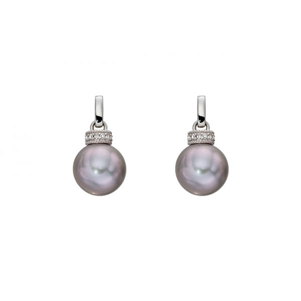 Steffans Grey Pearl & Diamond White Gold Rondelle Earrings