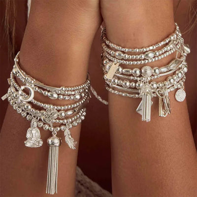 ChloBo Mini Cute Moon & Stars Silver Bead Bracelet