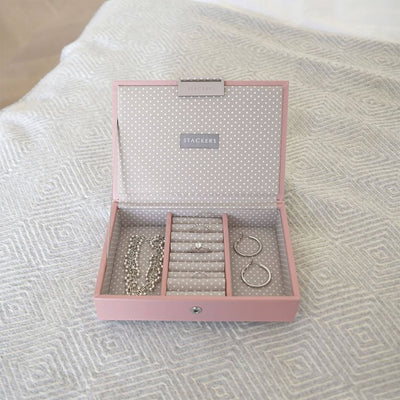 Soft Pink Vegan Leather & Cotton Mini Jewellery Box with Lid - Steffans Jewellers