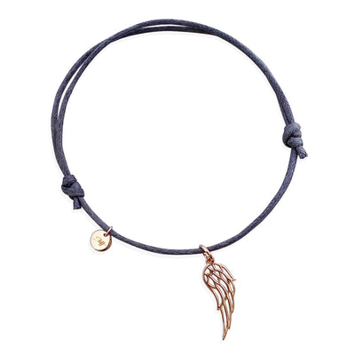 Steff Grey Cord Friendship Bracelet with Rose Gold Vermeil Wing Charm - Steffans Jewellers