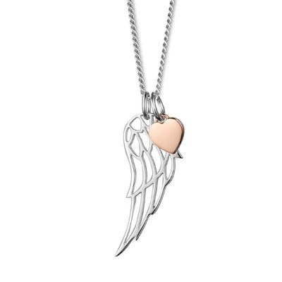 Steff Highgate Silver Wing & Personalised Rose Gold Mini Heart Pendant - Steffans Jewellers