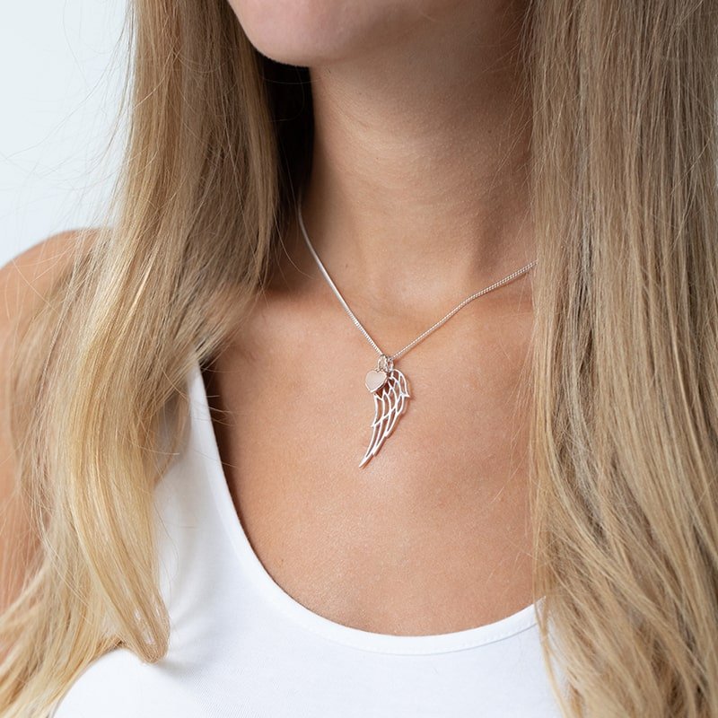 Steff Highgate Silver Wing & Personalised Silver Mini Heart Pendant - Steffans Jewellers