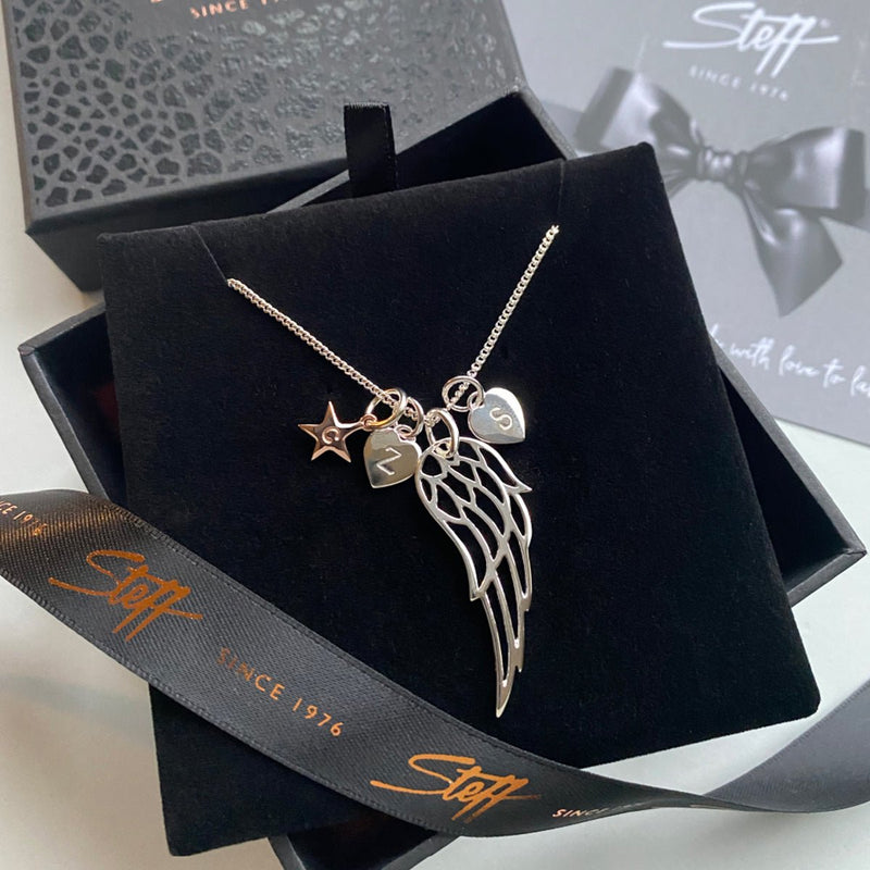 Steff Highgate Silver Wing & Personalised Silver Mini Heart Pendant - Steffans Jewellers