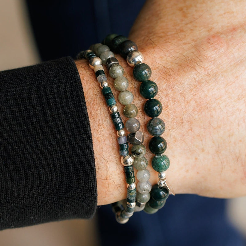 Steff Mens Silver & Labradorite Bead Bracelet - Steffans Jewellers