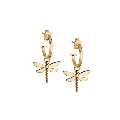 Steff Mix And Match Yellow Gold Vermeil Hoop Earrings With Dragonfly Charms - Steffans Jewellers