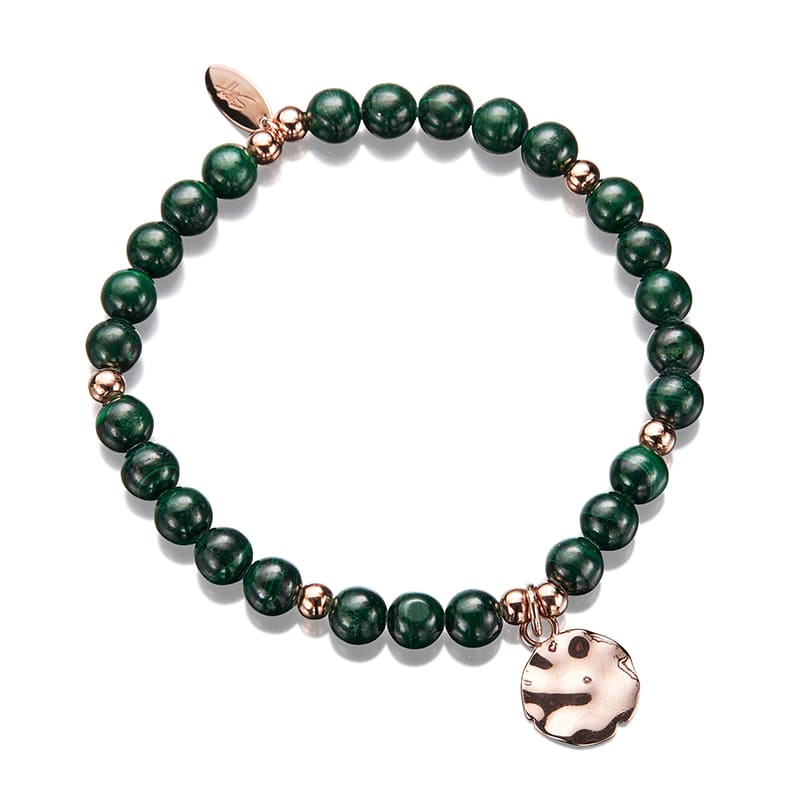 Steff Rose Gold & Green Malachite Bead Bracelet with Disk Charm - Steffans Jewellers