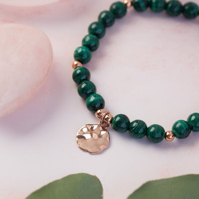 Steff Rose Gold & Green Malachite Bead Bracelet with Disk Charm - Steffans Jewellers