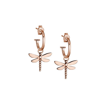 Steff Rose Gold Vermeil Hoop Earrings With Dragonfly Charms - Steffans Jewellers