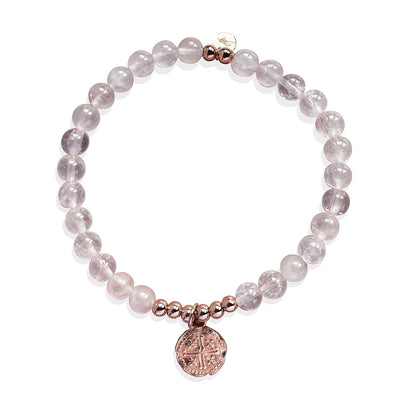 Steff Rose Quartz Bead Bracelets with Rose Gold Coin Charm - Steffans Jewellers