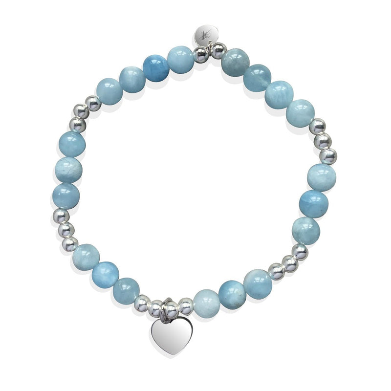 Steff Silver & Aquamarine Bead Bracelet with Heart Charm - Steffans Jewellers