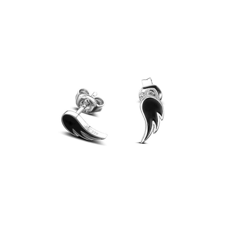 Steff Silver & Black Enamel Guardian Angel Wing Stud Earrings - Steffans Jewellers