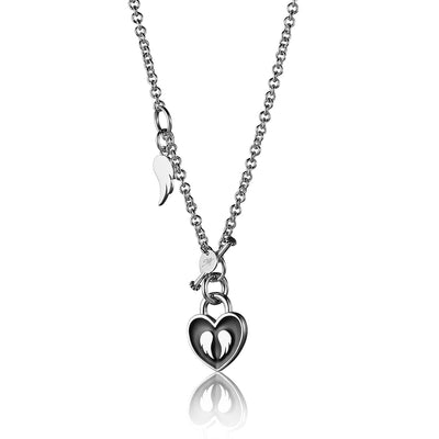 Steff Silver & Black Enamel Guardian Angel Wings Lovelock Necklace - Steffans Jewellers