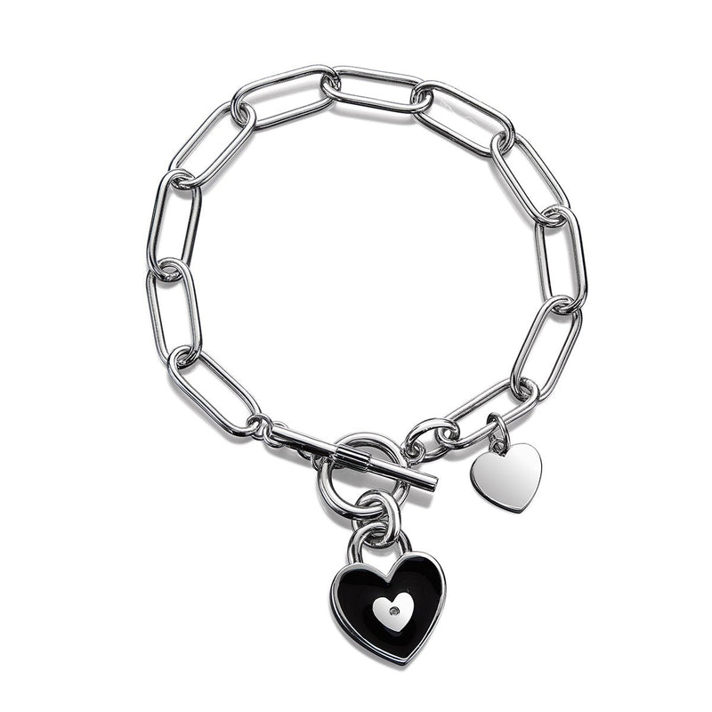 Steff Silver & Black Enamel Lovelock Charm Bracelet - Steffans Jewellers