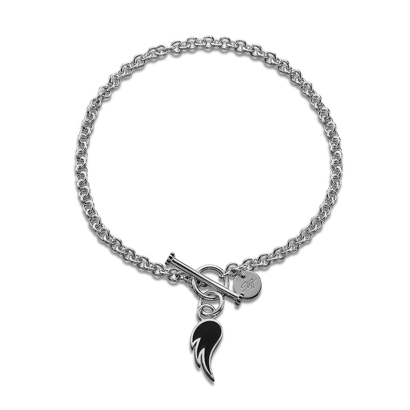 Steff Silver Bracelet with Silver & Black Enamel Guardian Angel Wing Charm. - Steffans Jewellers