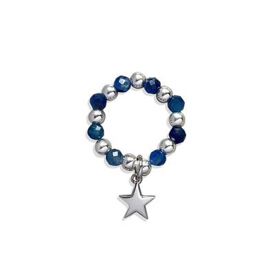 Steff Silver & Kyanite Bead Ring with Star Charm - Steffans Jewellers