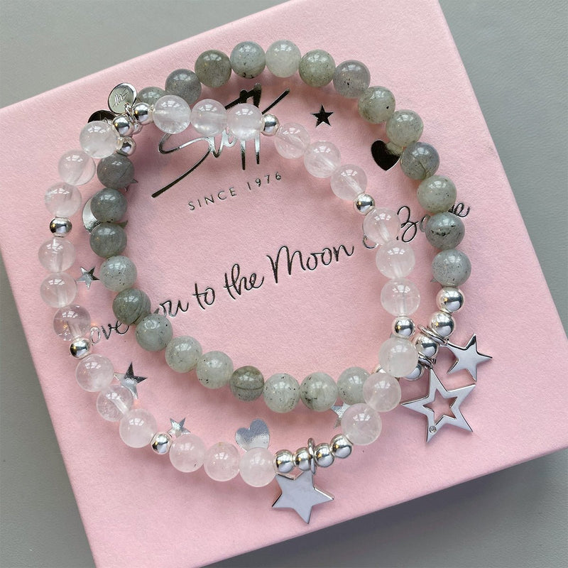Steff Silver & Rose Quartz Bead Bracelets with Star Charm - Steffans Jewellers