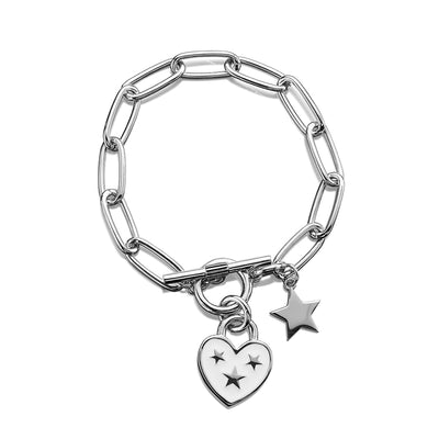 Steff Silver & White Enamel Stars Lovelock Charm Bracelet - Steffans Jewellers