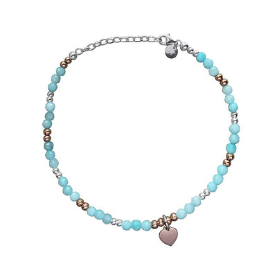 Steff Sterling Silver & Jade Amazonite Bead Anklet With Heart Charm - Steffans Jewellers