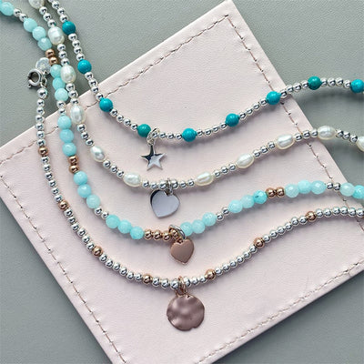 Steff Sterling Silver & Jade Amazonite Bead Anklet With Heart Charm - Steffans Jewellers
