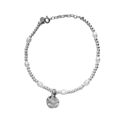 Steff Sterling Silver & Pearl Bead Anklet With Disk Charm - Steffans Jewellers