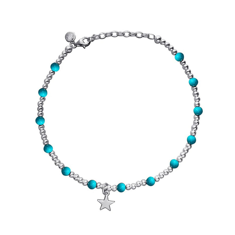 Steff sterling silver & turquoise bead anklet with star charm - Steffans Jewellers
