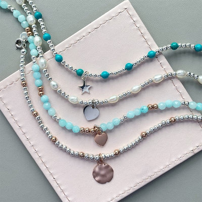 Steff sterling silver & turquoise bead anklet with star charm - Steffans Jewellers