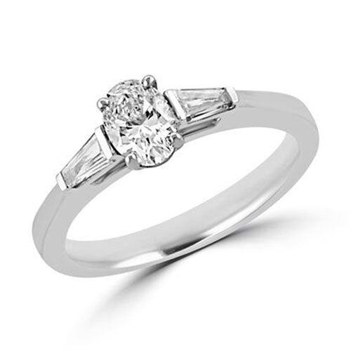 Steffans Oval Shaped Diamond Solitaire Platinum Engagement Ring with Tapered Baguette Cut Diamond Shoulders (RBC: 0.50ct, F/G VS, GIA TB: 0.25ct) - Steffans Jewellers