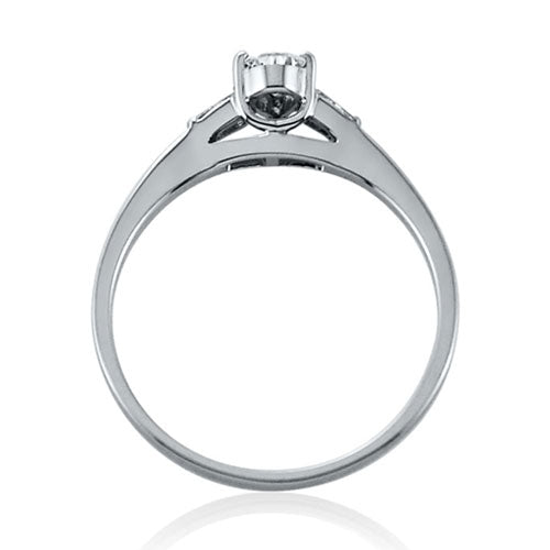 Steffans Pear Shaped Diamond Platinum Solitaire Engagement Ring with Baguette Cut Diamond Tapered Shoulders (0.38ct) - Steffans Jewellers