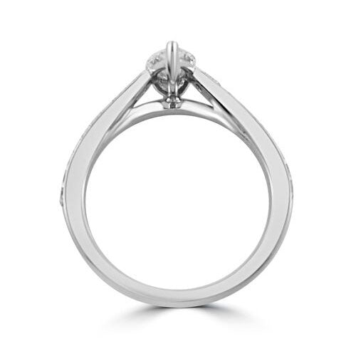 Steffans Pear Shaped Diamond Platinum Solitaire Engagement Ring with Grain Set Diamond Shoulders (PS: 0.50ct, F/G VS, GIA RBC: 0.25ct) - Steffans Jewellers