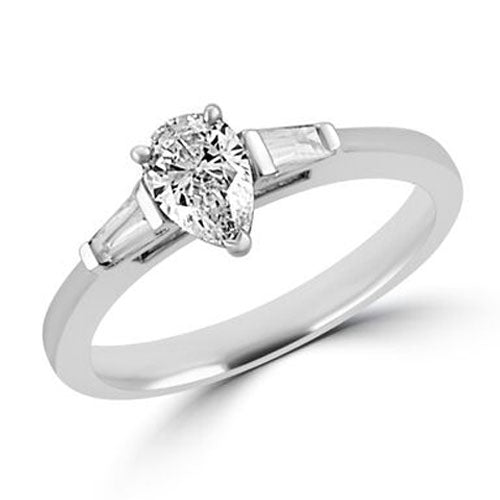 Steffans Pear Shaped Diamond Solitaire Platinum Engagement Ring with Tapered Baguette Cut Diamond Shoulders (RBC: 0.50ct, F/G VS, GIA TB: 0.25ct) - Steffans Jewellers