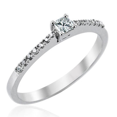 Steffans Princess Cut Diamond, Platinum Solitaire Engagement Ring with Micro Set Diamond Tapered Shoulders (0.25ct) - Steffans Jewellers