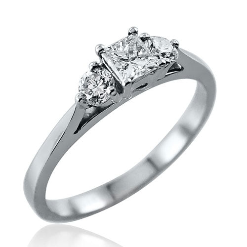 Steffans Princess & RBC Diamond Claw Set 3 Stone Platinum Engagement Ring (0.55ct) - Steffans Jewellers