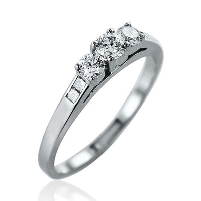 Steffans RBC Diamond Claw Set 3 Stone Platinum Engagement Ring with Princess Cut Diamond Shoulders (0.35ct) - Steffans Jewellers