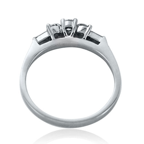 Steffans RBC Diamond Claw Set 3 Stone Platinum Engagement Ring with Tapered Baguette Cut Diamond Shoulders (0.35ct) - Steffans Jewellers