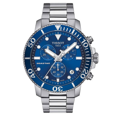 Tissot 45.5mm Blue Dial Seastar 1000 Chronograph Quartz Men's Watch
